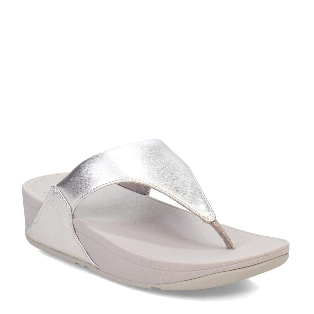 Fitflop Lulu Leather Toepost Womens Platform Sandals in White, Silver, 40 EU
